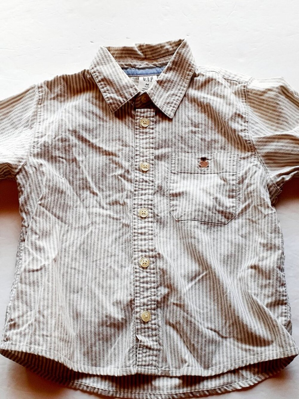 Gap Boys Shirt Button Down Gray Stripe Long Sleeve Contrast Chambray Oxford 4